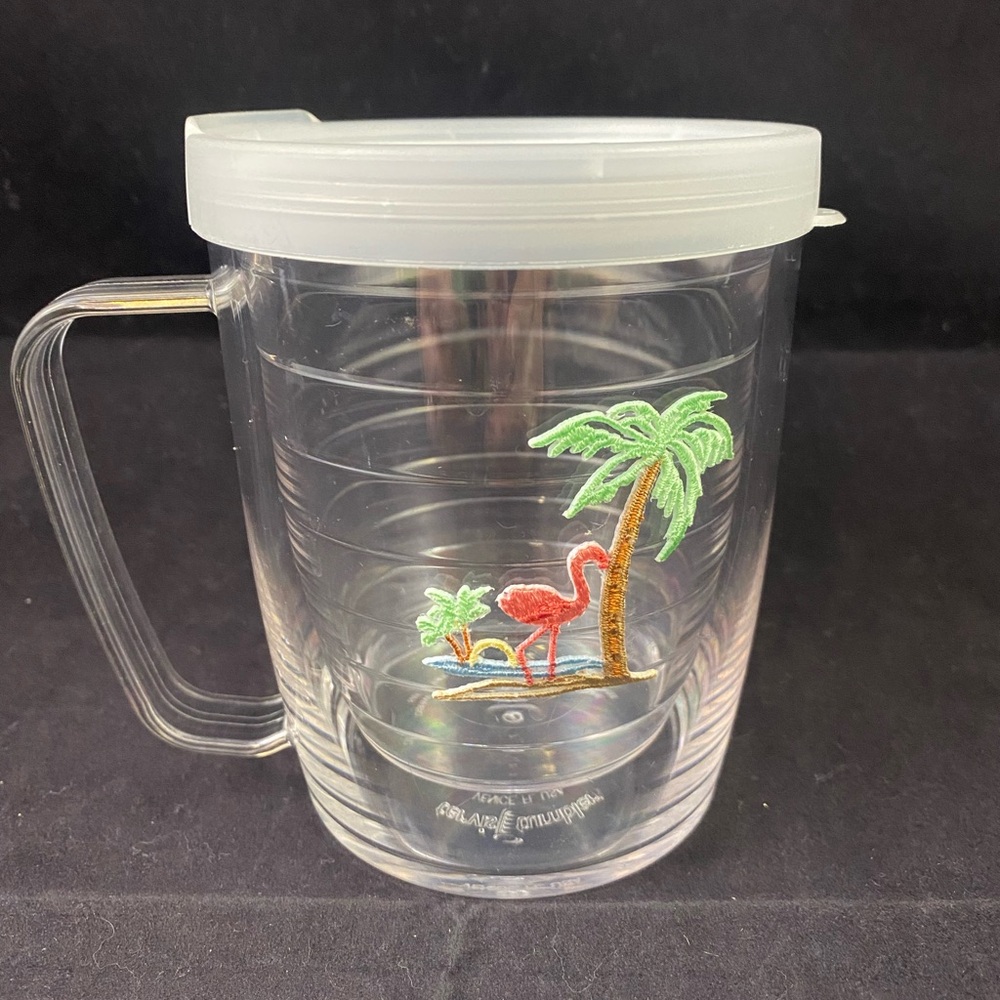 Tervis Tumbler Pink Flamingo Palm Tree 17 oz Mug with Handle & Lid USA